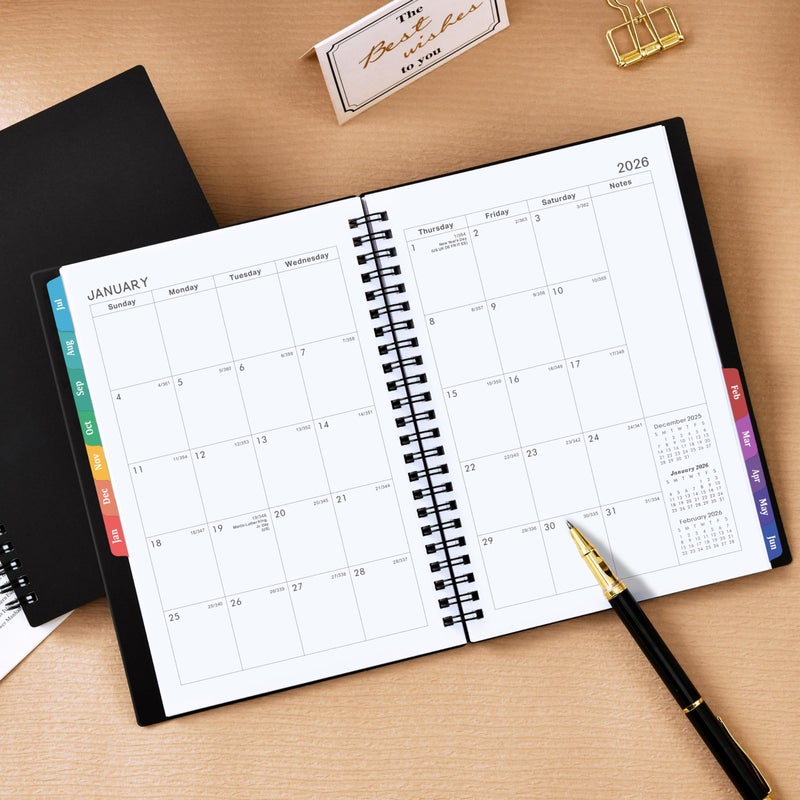 Vondafe Academic Planner 2025-2026 - 2025-2026 Planner, July 2025 - June 2026, 6.3"" x 8.4"", Weekly & Monthly, Colorful Tabs, PP Cover, A5 Thick Paper, Twin-Wire Binding - Black - Image 2